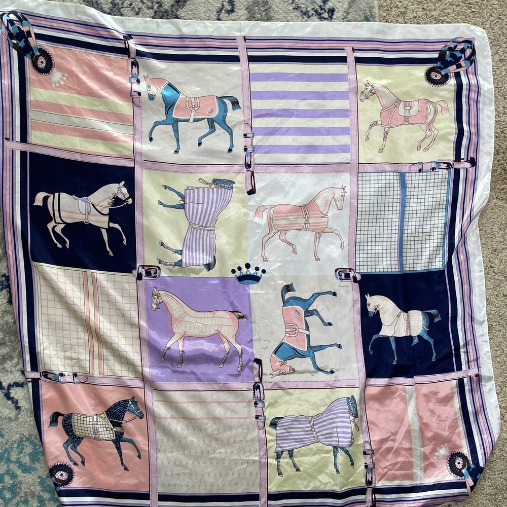 Unbranded Square Scarf Women OS Multicolor VGUC Equestrian Horse Print Satin